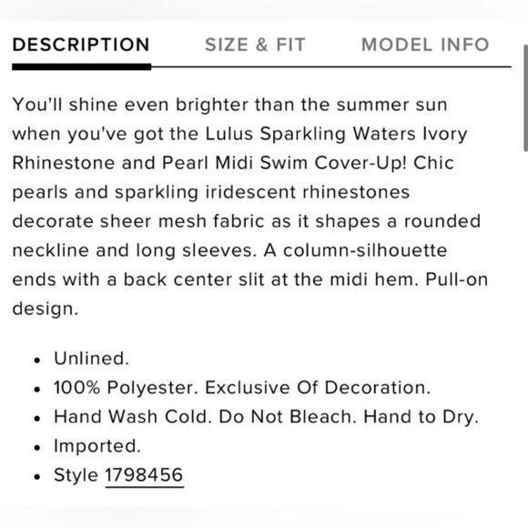 NWT Sparkling Waters Ivory Rhinestone and Pearl Midi Dress Mesh Swim Coverup - Picture 8 of 10